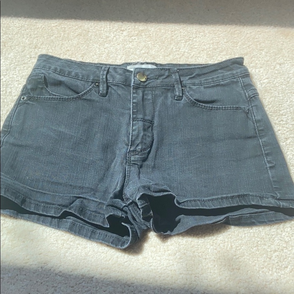 high rise black denim shorts